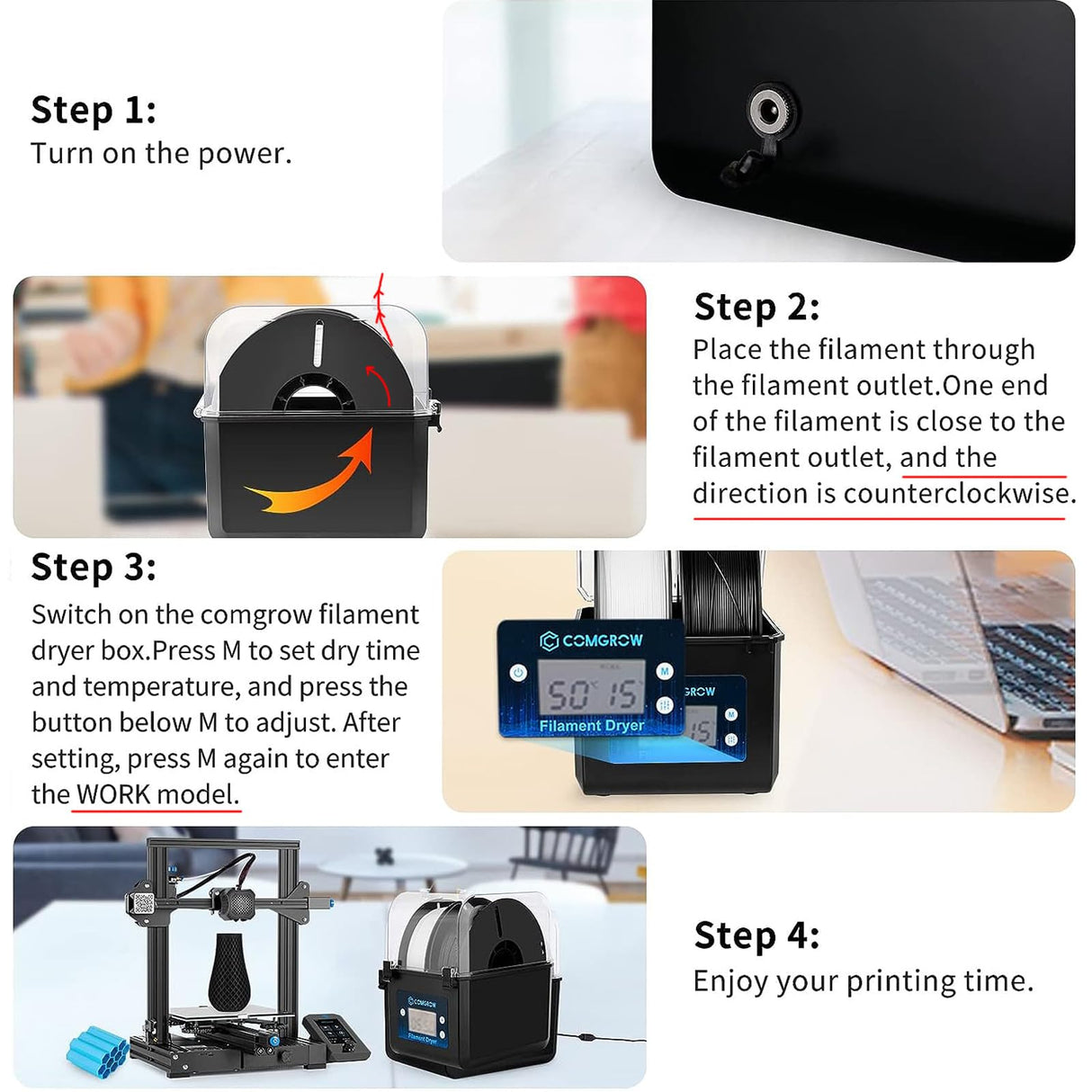 Comgrow 3D Printer Filament Dryer Box, Comgrow 3D Filament Storages, Keeping Filaments Dry During 3D Printing, Compatible with 1.75mm/2.85mm PLA ABS Material, Filament Dehydrator, Spool Holder Comgrow