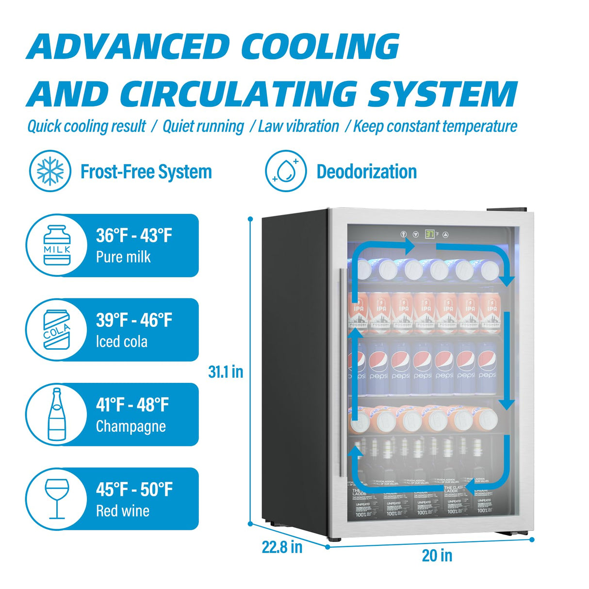 Erivess 4.5 Cubic Feet Mini Fridge, 145 Can Freestanding Beverage Refrigerator with Glass Front Door for Soda, Beer Under Counter Drink Refrigerator with Adjustable Shelves and Digital Display(Silver) Erivess