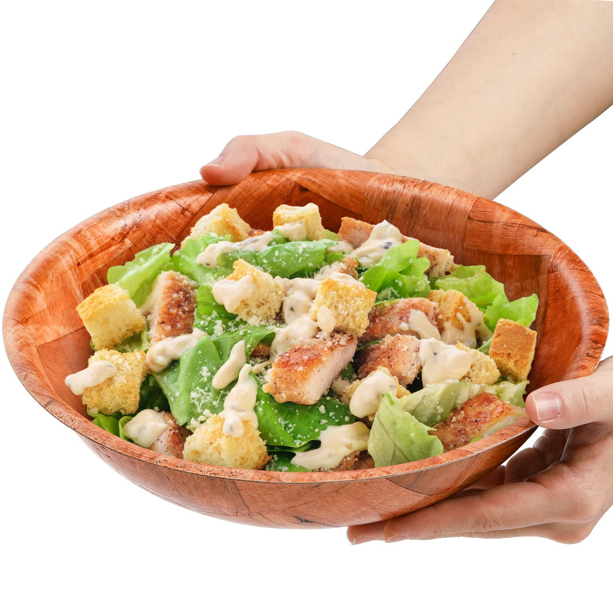 Elsjoy 6 Pack 10 Inch Wooden Woven Salad Bowl, Unbreakable Wood Round Serving Bowl Large Wood Salad Bowl, Reusable Wood Snack Bowls Large Serving Bowls for Fruits, Pasta, Popcorn Elsjoy