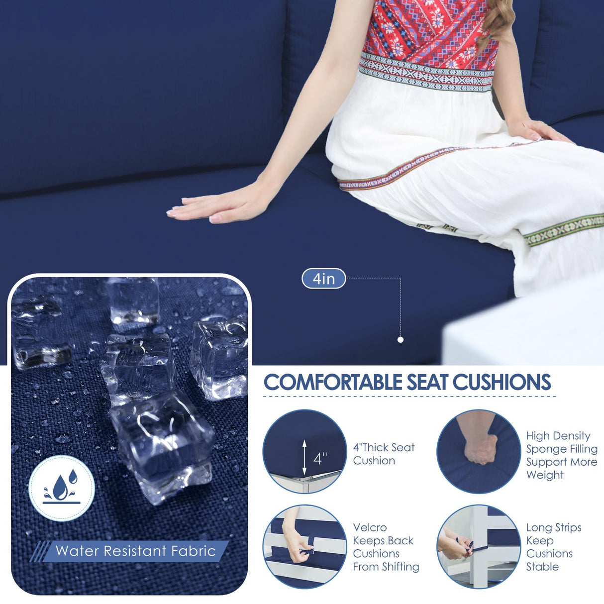 NICESOUL 11 Piece Oversized Luxury Aluminum Outdoor Sectional Sofa with Lounge, Weather Resistant Modular Patio Furniture Set, 500 lbs Heavy Duty Conversation Couch for Poolside Garden, Navy Blue NICESOUL