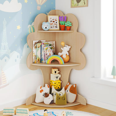 Curipeer Tree Kids Bookshelf, Corner Bookshelf Kids, Bookshelf for Kids, Baby Bookshelf and Toy Storage, Wooden Kids Bookcase, Toddler Book Shelf Organizer for Kids Rooms, Nursery, Natural Wood