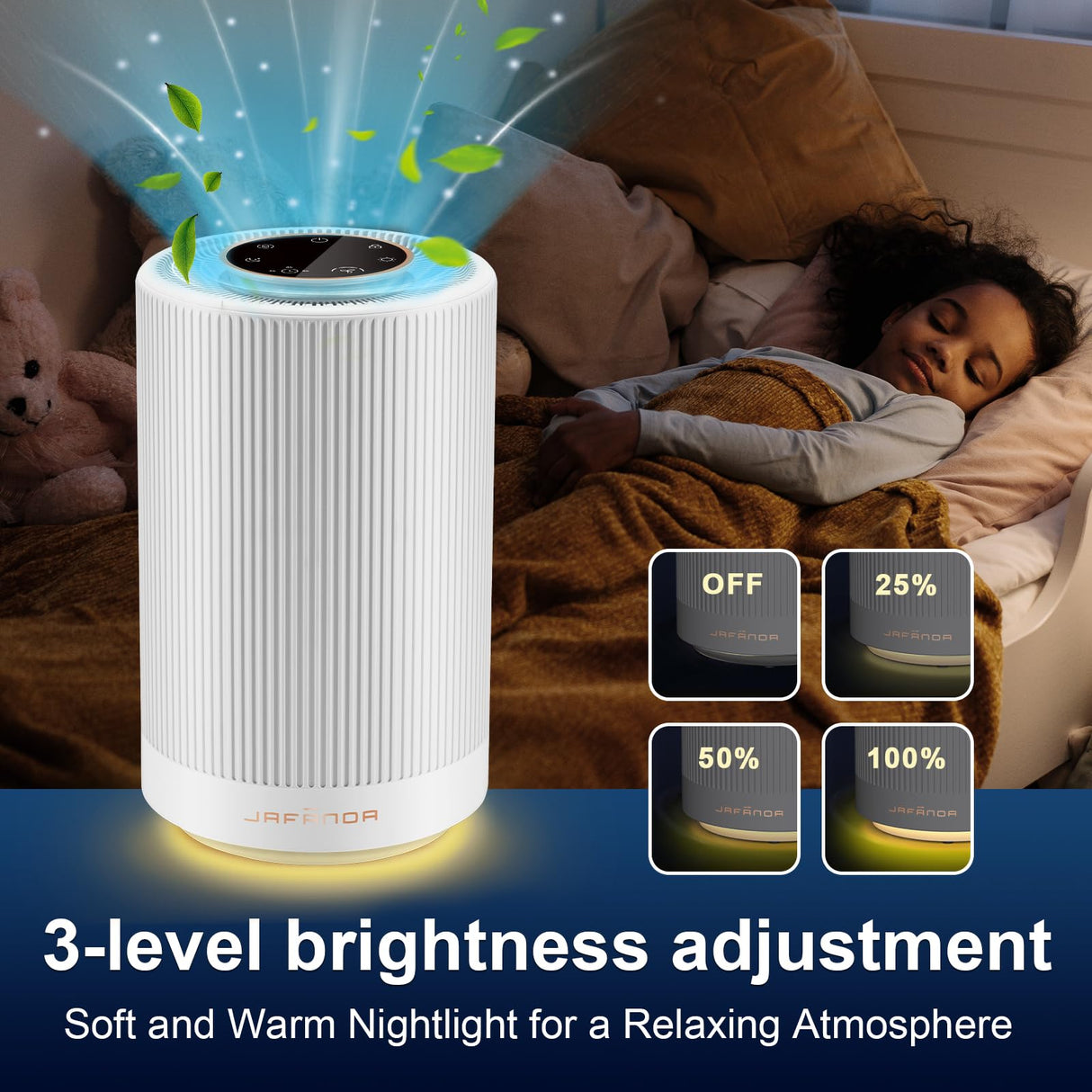 Jafanda Air Purifiers for Home bedroom, True HEPA 13 Coverage 450 sqft, 23 dB Air cleaner with Brushless Motor, Effectively Remove Pollen Dust and Odor to Prevent Seasonal Air Diseases, Night Light Jafända
