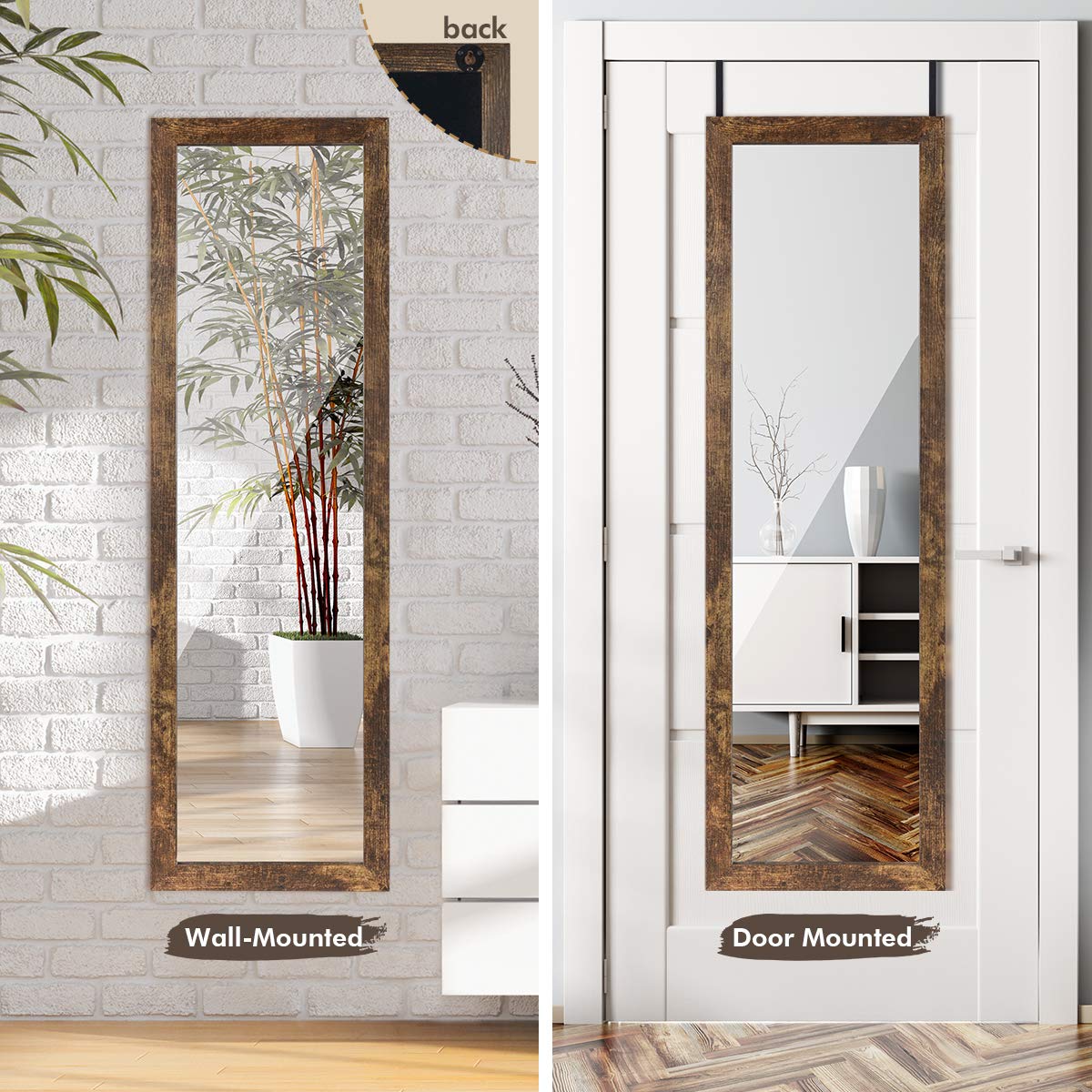 Sunix Wood Full Length Mirror, 48" x 14" Wall Mirror with Wood Frame, Full Length Door Mirror, Hanging Mirror Body Mirror for Bedroom, Rustic Frame Sunix