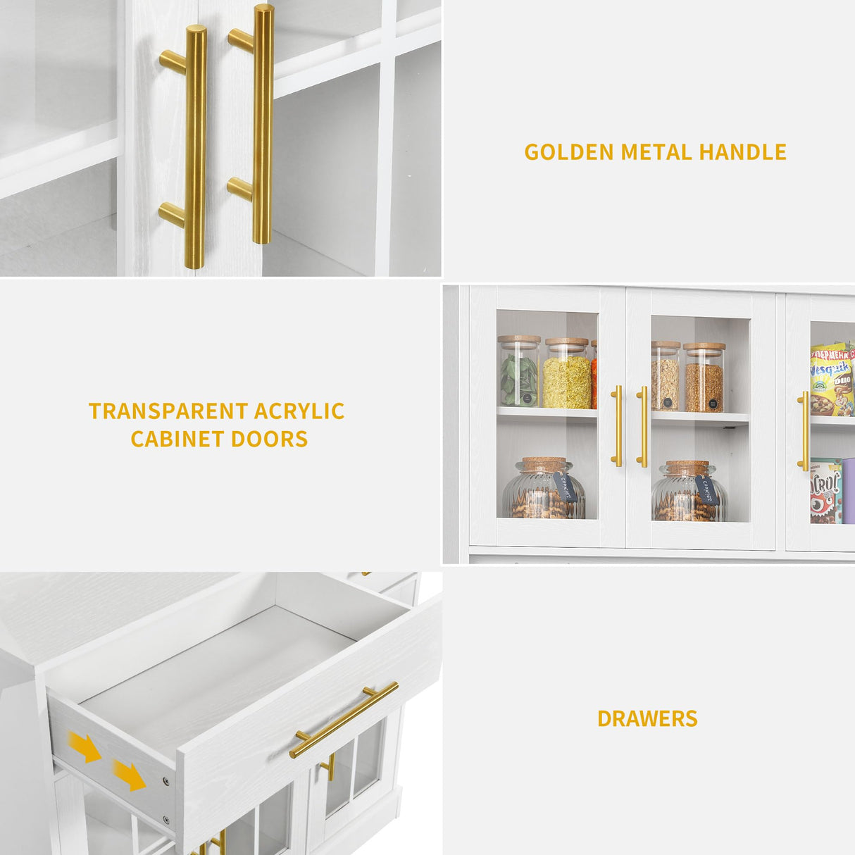 DWVO Kitchen Pantry Storage Cabinet with Microwave Stand, 71'' Tall Kitchen Hutch Cabinet with Power Outlet, Modern Food Pantry Cabinet with Drawers & Shelves for Home, White DWVO