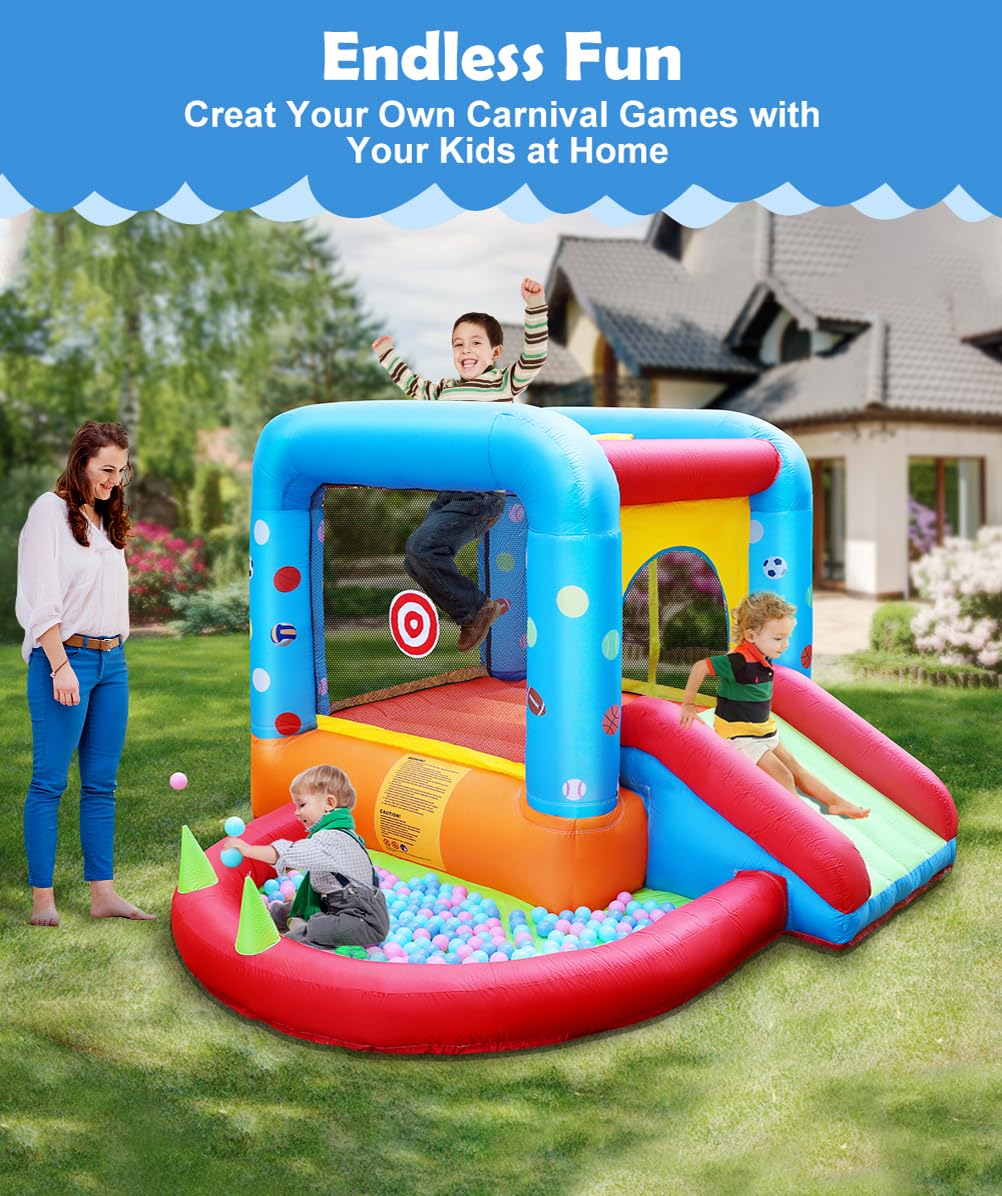 Step4Fun Inflatable Bounce House, Kids Castle Slide Bouncer for Children Jumping Outdoor and Indoor Party, Baby Backyard Water Jumper Toy with Blower, Ball Pit Pool, Ideal Gifts(112 x 98 x 65”) Step4Fun