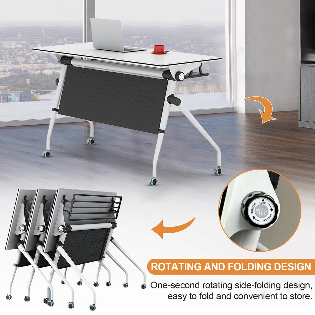 Conference Room Table,Foldable Meeting Tables Mobile Training Table,Flip Top Training Seminar Table,Modern Conference Room Table for Office Conference Room, 55 x 23.6X 29.5 inch (6 Pack) Lenyedr