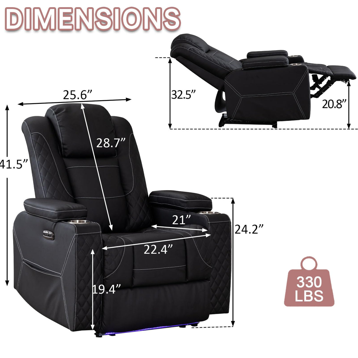 Generic SENIFIS Power Recliner Chair, Home Theater Seating Movie Theater Chairs with Adjustable Headrest, Reclining Chair for Living Room with LED Light, USB Port, Storage Armrest (Black) Generic