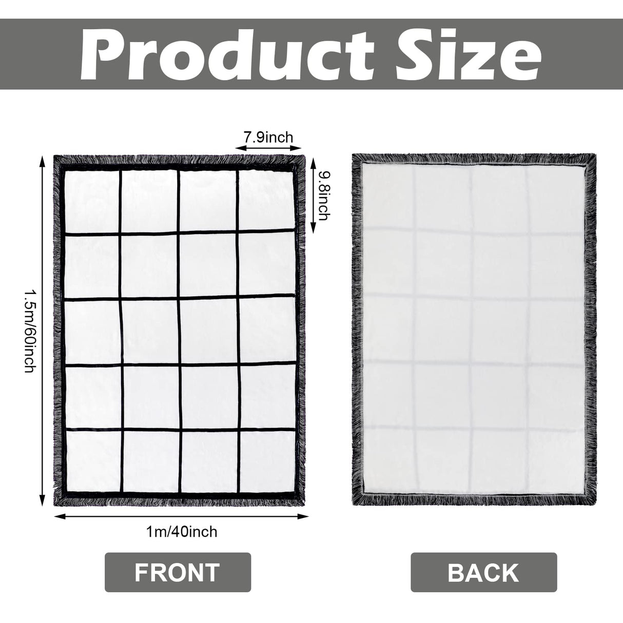 Sublimation Blanket Personalized Sublimation Throw Blanket with 20 Printable Panels Baby Printed Blanket Flannel Fleece Blanket with Tassels for Heat Press Home Sofa Bedroom (60 x 40 Inch) Tatuo