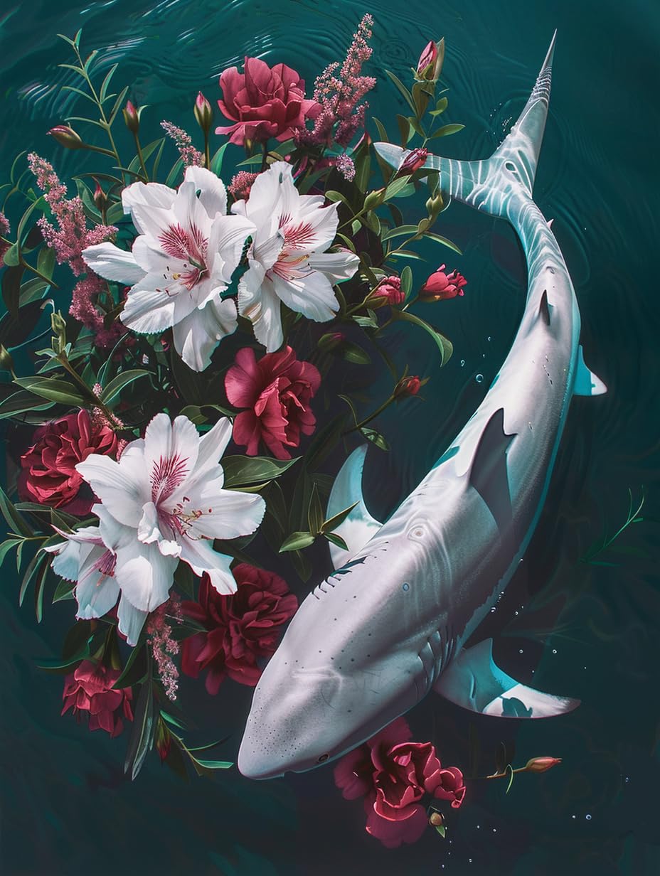 SKRYUIE Paint by Numbers Sharks for Adults, Acrylic Oil Painting by Numbers Kits for Beginner with Paintbrushes Brushes Art Crafts Canvas for Home Decor 16x20 inch / 40x50 cm B63496 SKRYUIE