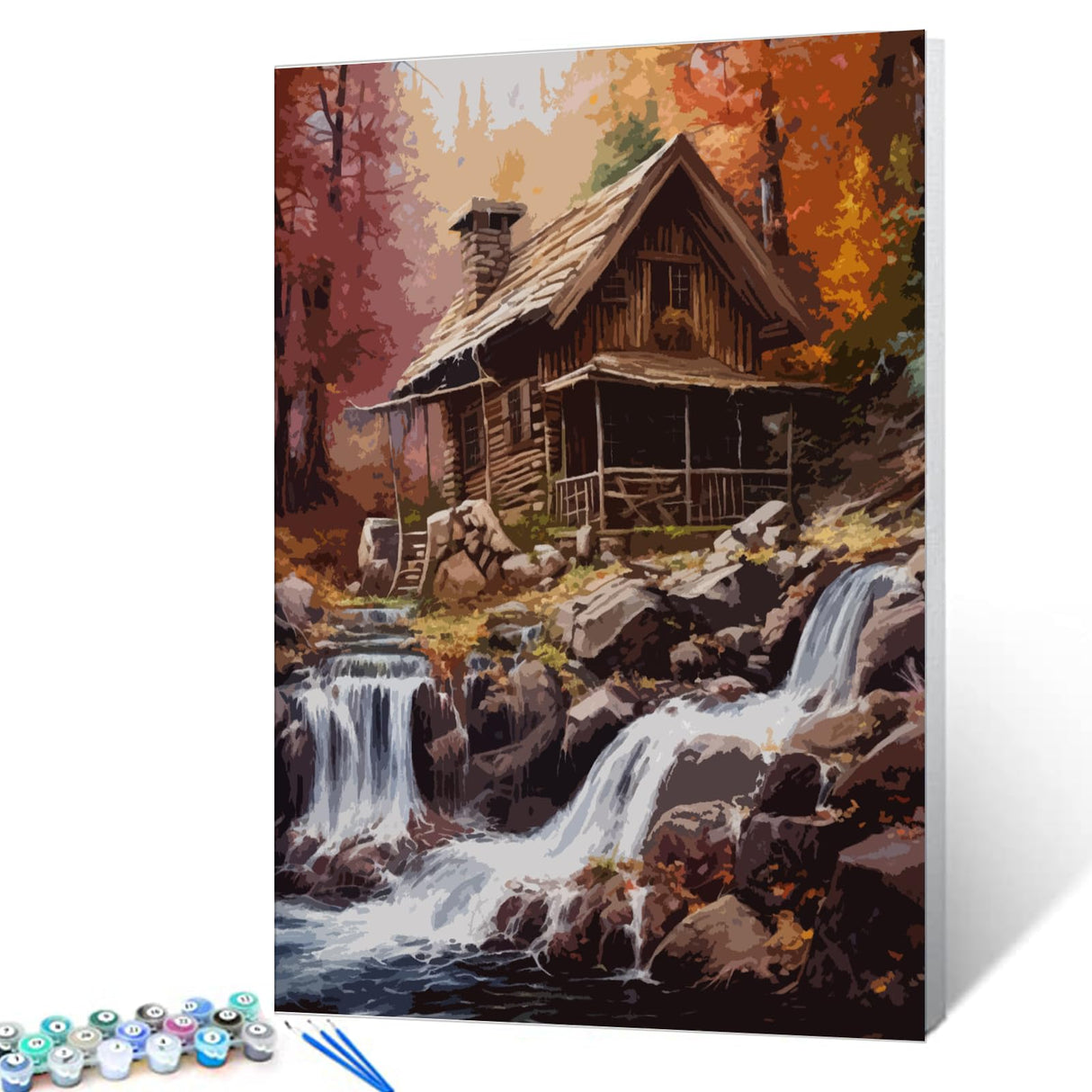Tucocoo Paint by Numbers Cabin in Autumn DIY Painting On Canvas, Paintwork with Paintbrushes Acrylic Paints,Perfect for Paint by Numbers for Adults and Kids Students Beginner Without Framed 16''x20'' Tucocoo