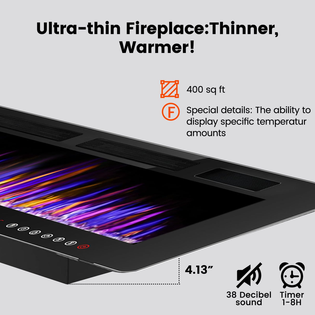 BOSSIN 72" Electric Fireplace Wall Mounted and Recessed with Remote Control, Low Noise, 750/1500W Ultra-Thin Wall Fireplace Heater and Timer Adjustable Flame Color and Brightness with Crystal BOSSIN