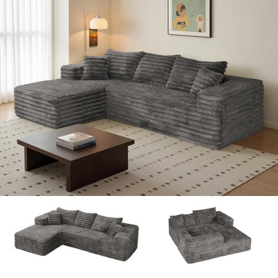 Grey Cloud Sectional Couch with L-Shape Chaise,Modern Modular Sofa with Deep Seat, Upholstered Couches with Left Facing Chaise for Living Room Bedroom, No Assembly Required, Plush Corduroy