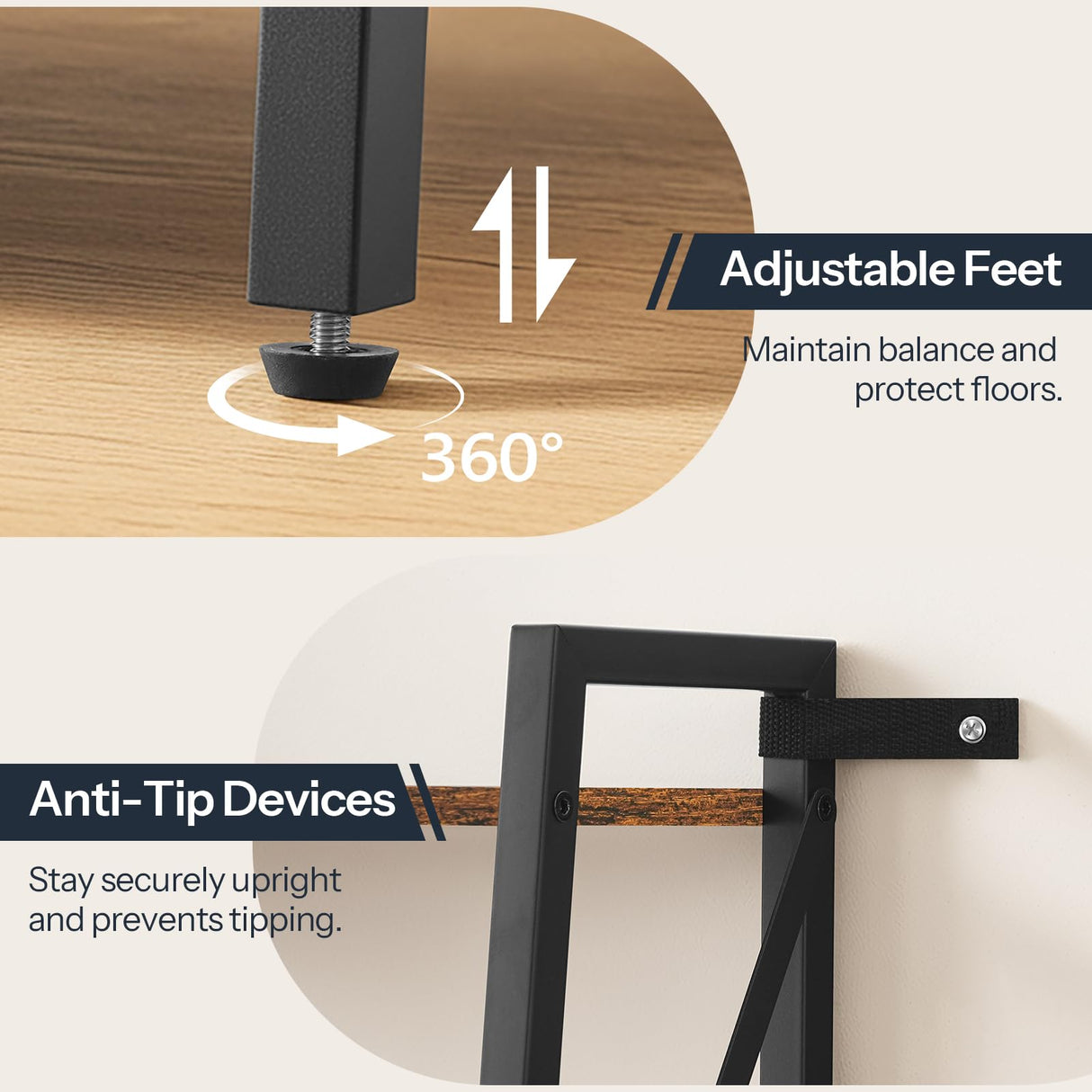 HOOBRO Ladder Shelf, 4-Tier Bookshelf, Corner Bookcase, Freestanding Storage Shelf Display Organizer, for Living Room, Bedroom, Home Office, Kitchen, Rustic Brown and Black BF304CJ01 HOOBRO