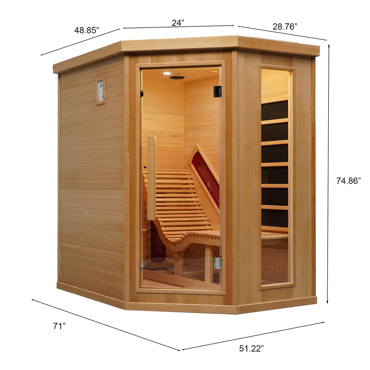 Smartmak Far Infrared Wood Sauna, 1 or 2 Person Home Canadian Hemlock Luxurious Wooden Traditional Indoor Corner Saunas, 2300 W Spa Room with Recliner, 8 Heating Element, Speaker, Lights, Oxygen Bar Smartmak