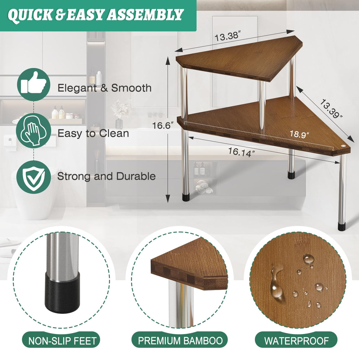 Weenson Bathroom Organizer Countertop, Bathroom Sink Organizer for Toiletries, Makeup, Skincare, Bamboo 2-Tier Kitchen Countertop Organizer for Spice Salt (Brwon) Weenson