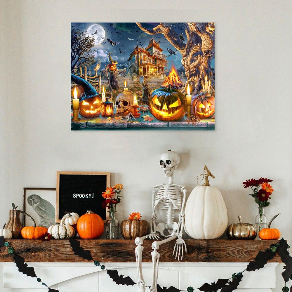 Gearock Diamond Art Kits for Adults, Halloween Pumpkin Easy DIY Beginners 5D Diamond Painting Kits for Room Bedroom Living Room Bathroom Wall Decor 16x12 Inch Gearock
