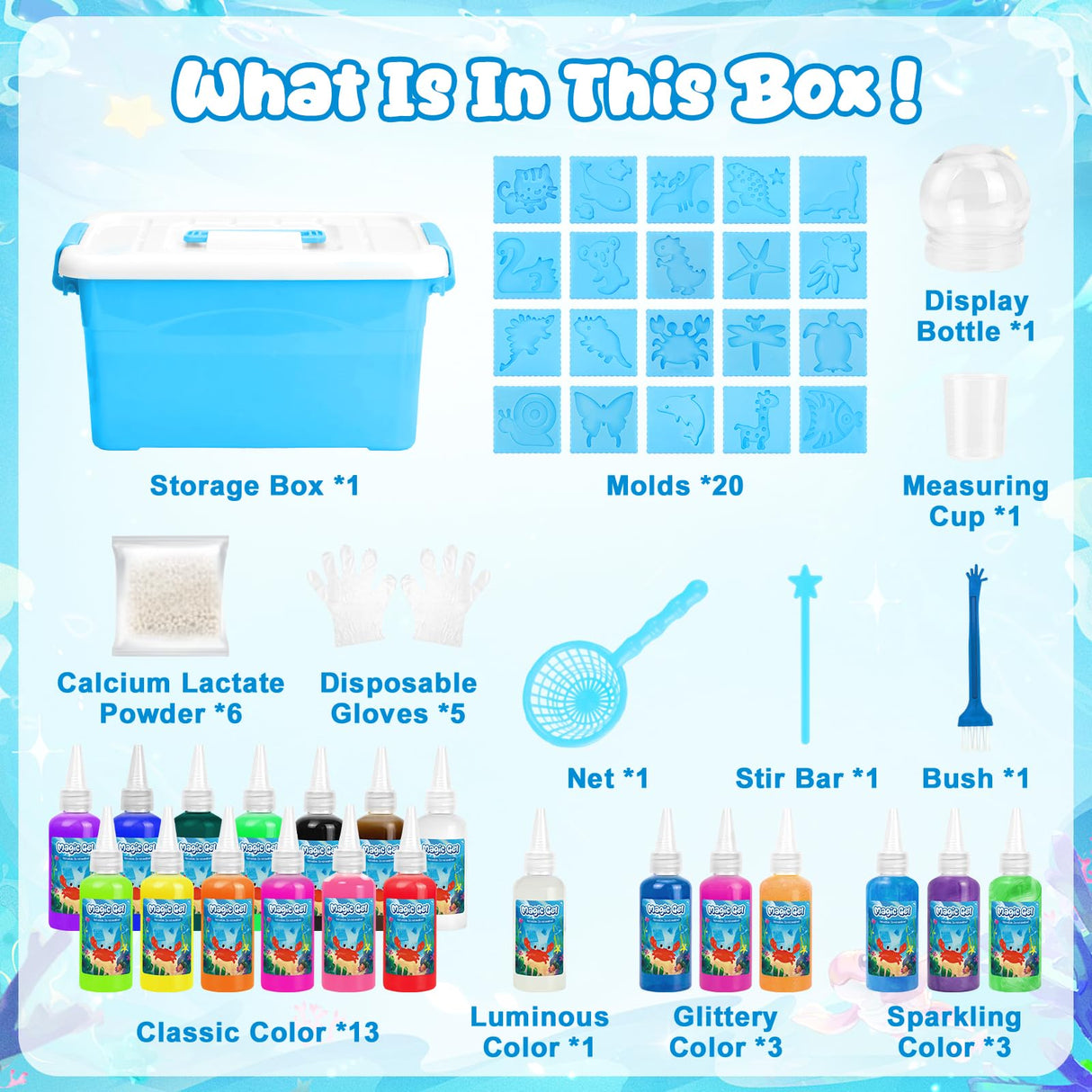 Magic Gel Water Toy Elf: 20 Aqua Squishy Maker DIY Gels with 20 Fairy Animal Mold Kits - 3D Handmade Magical Jelly Pet Craft Set for Kids CL FUN