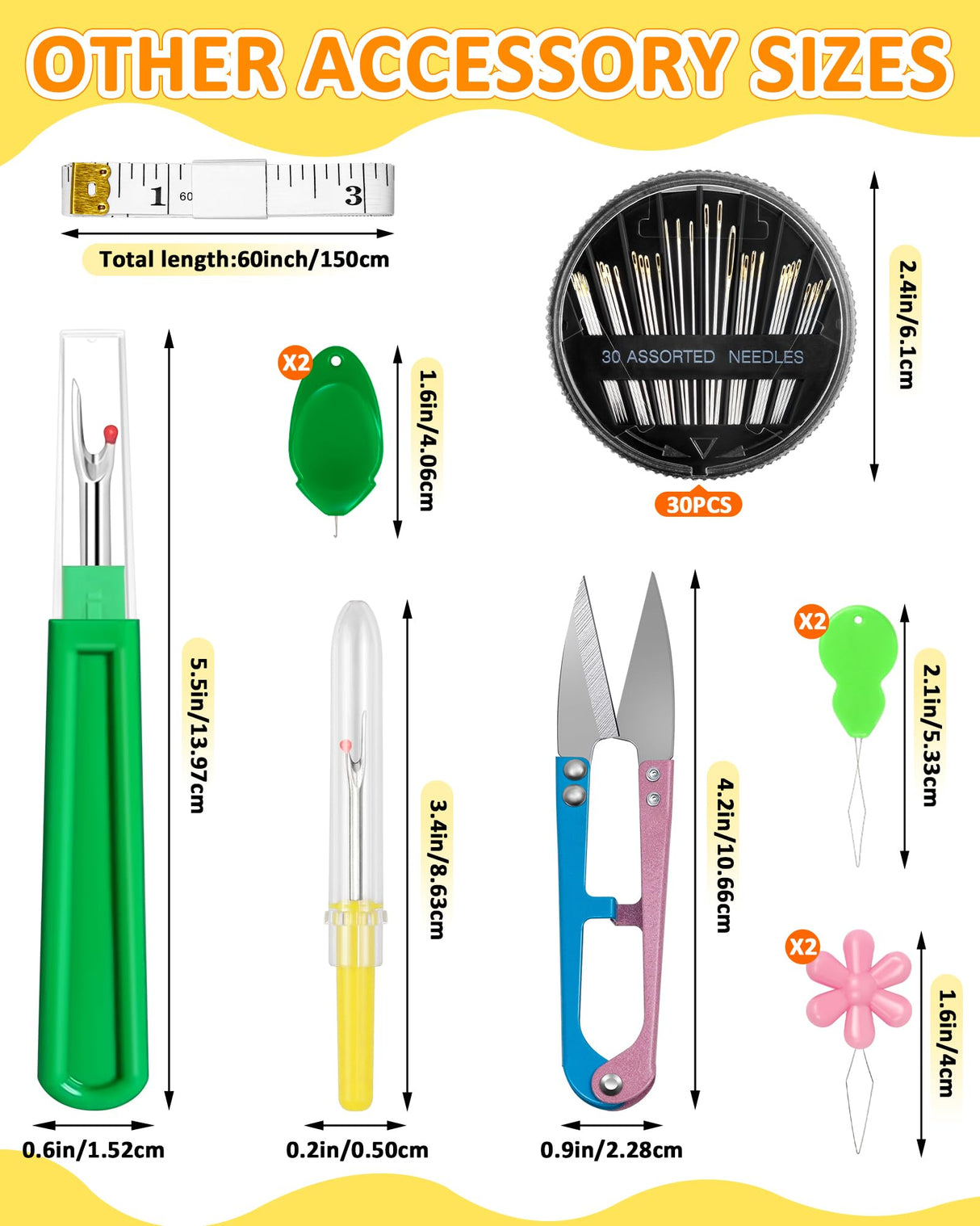 FIVEIZERO Thimble Kit– Sewing Thimbles for Hand Sewing, Metal Finger Protectors, Thimble Ring for Quilting, Includes Needle Threader, Embroidery Needles, Seam Ripper, Measuring Tape and Thread Snips FIVEIZERO