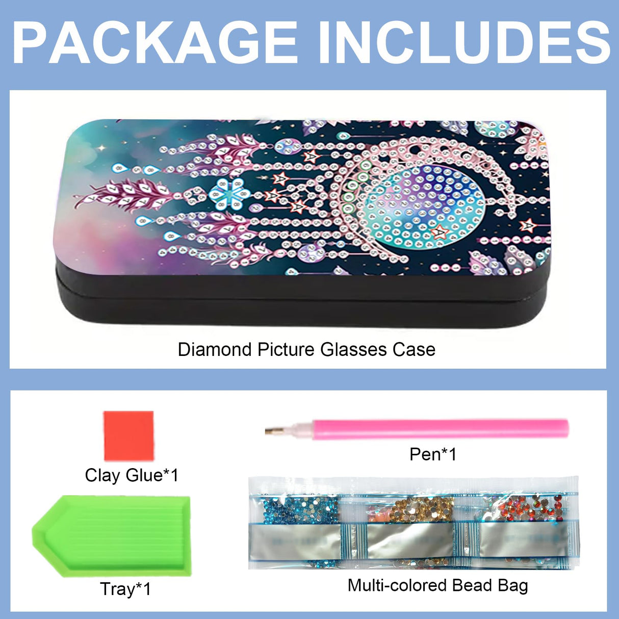JZHYOAN 6.3×2.67×1.3 Inch Handmade 5D Diamond Art Kit DIY Diamond Painting Glasses Case Travel Sunglasses Holder Portable Storage Box Eyeglass Storage Box for Gift Giving Office Multi-Scenes JZHYOAN