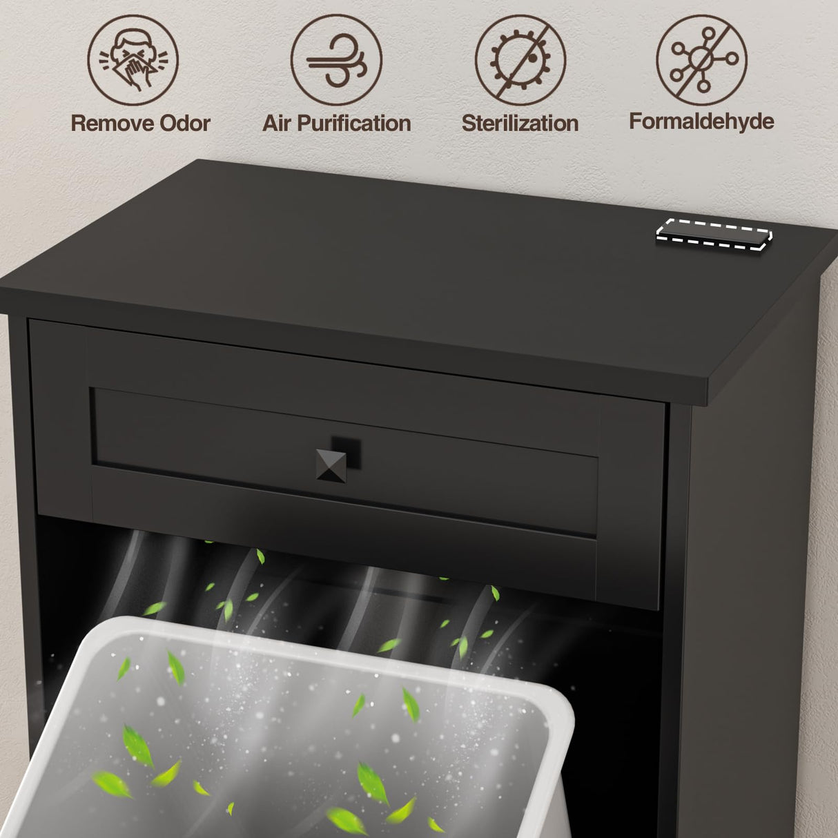 Tilt Out Trash Cabinet, Farmhouse Trash Can Cabinet w/Negative ion, Dog Proof 10 Gallon Garbage Can Cabinet for Kitchen, Bathroom, Living Room, Black Halitaa