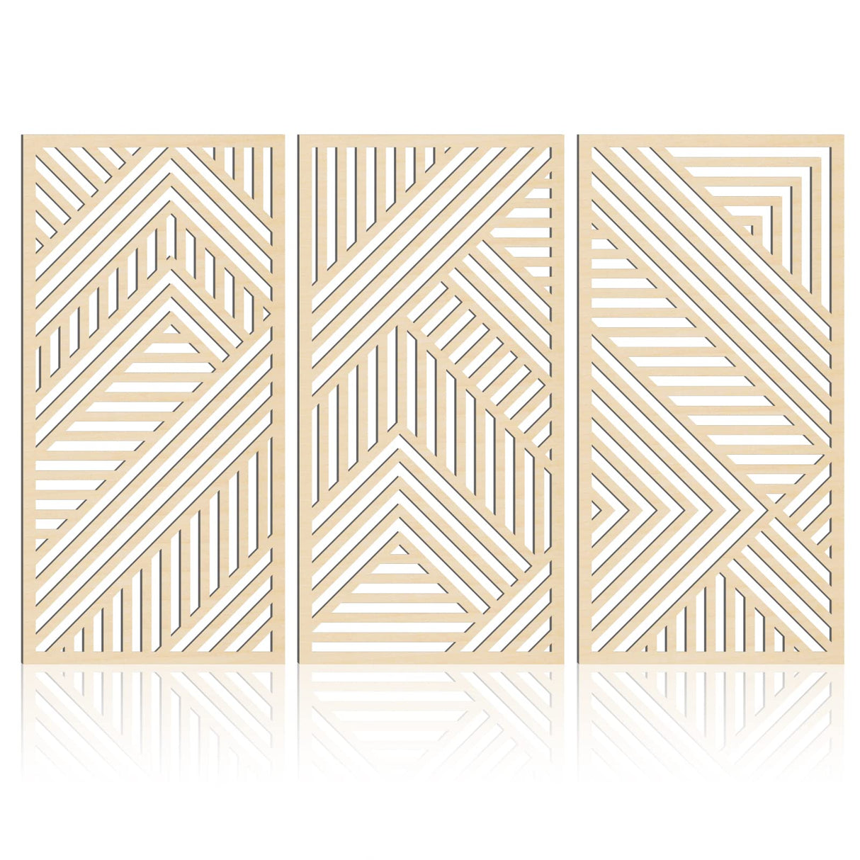 BINCUE Geometry Boho Wood Wall Art 3 Panel with 3D Hollow Craft Art for Kitchen & Bathroom & Living Room & Office Decor Hanging Wall Art Decor BINCUE