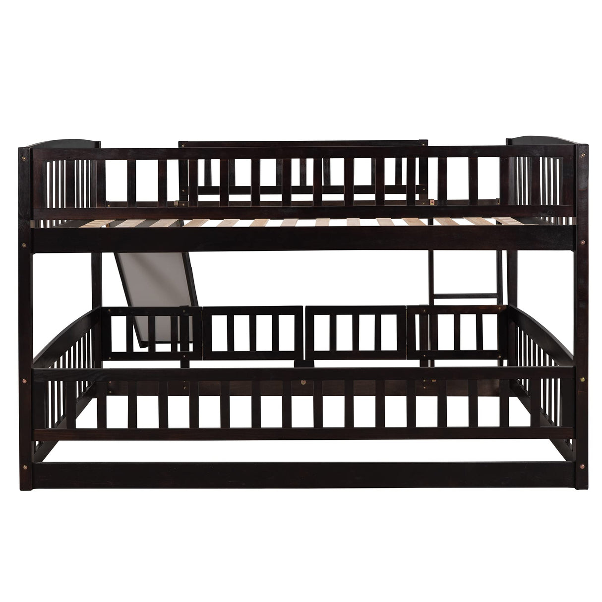 Harper & Bright Designs Bunk Bed with Slide, Full Over Full Low Bunk Bed with Fence & Ladder for Toddler Kids Girls Boys (Espresso) Harper & Bright Designs