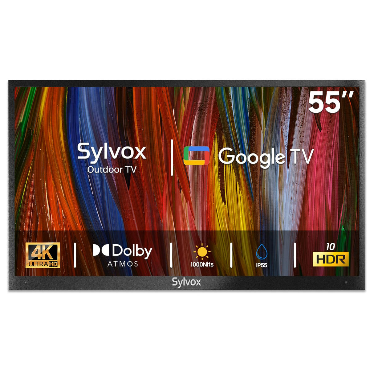SYLVOX Outdoor TV, 55 inch Smart TV Waterproof Outdoor TVs, 4K Weatherproof Television for Outside, Support Google Assistant, Chromecast, 1000 nit Brightness Partial Sun (Deck Pro 2.0/2024) SYLVOX