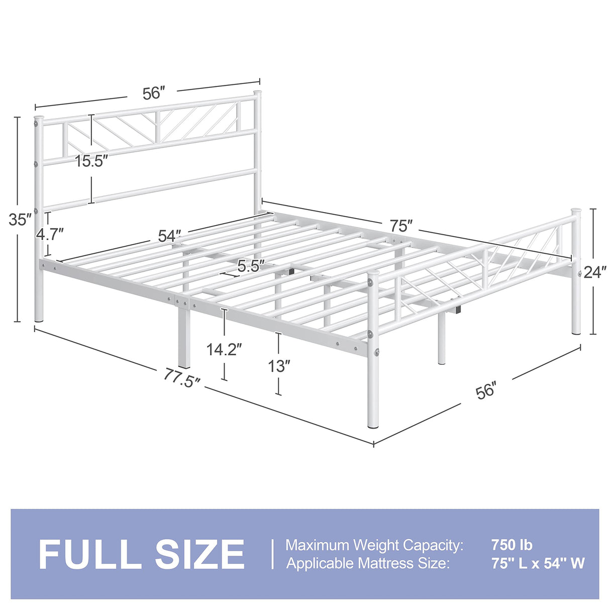 Yaheetech Full Size Platform Bed Frame with Arrow Design Headboard, 13 Inches Metal Mattress Foundation for Storage, No Box Spring Needed, Easy Assembly, Modern, White Yaheetech