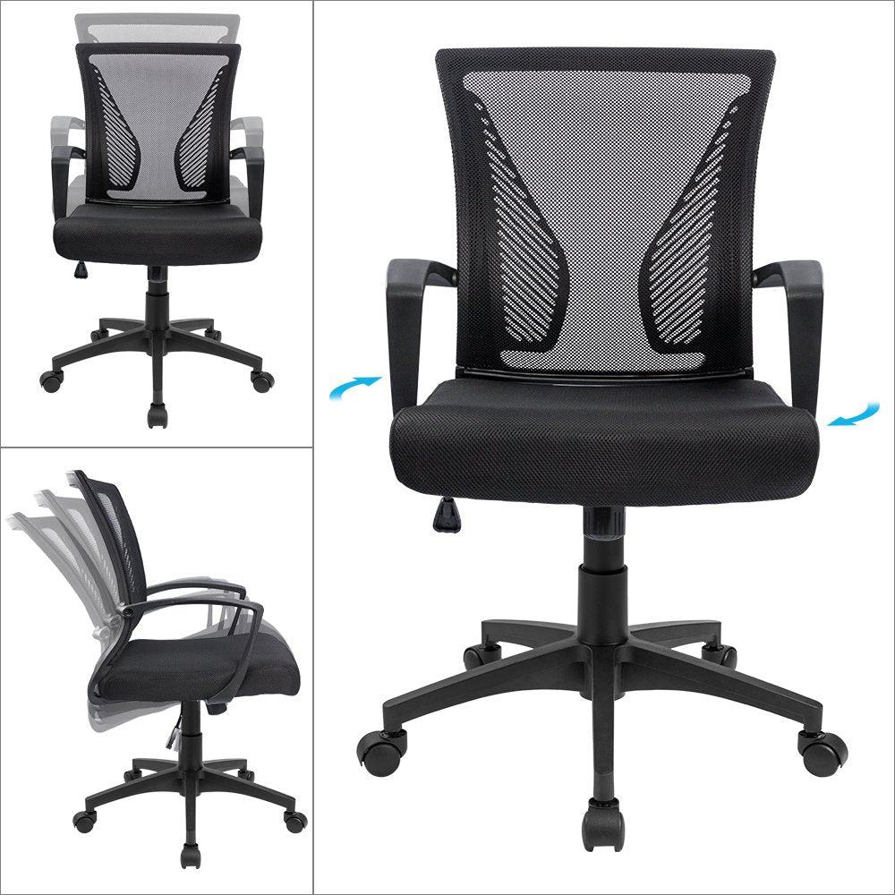 Furmax Office Chair Mid Back Swivel Lumbar Support Desk Chair, Computer Ergonomic Mesh Chair with Armrest (Black) Furmax