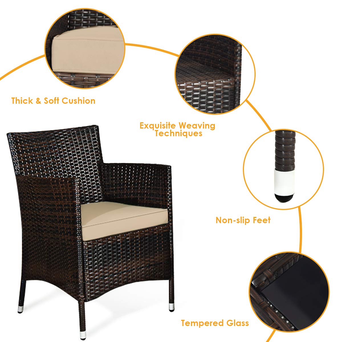 Goplus 4-Piece Rattan Patio Set, Outdoor/Indoor Wicker Conversation Set for Pool, Backyard, Lawn, Wicker Chairs and Sofa with Soft Cushion, Rattan Furniture with Tempered Glass Coffee Table Goplus