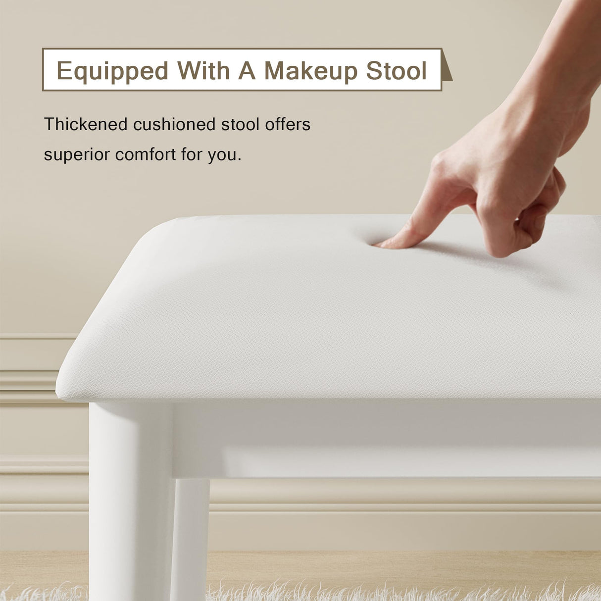 Einhomn Vanity Desk with Mirror & LED Lights, Fluted Makeup Table Set with Power Outlet & Hair Dryer Rack, Modern Dressing Table with Drawers & Adjustable Shelves, Cushioned Stool for Bedroom, White Einhomn