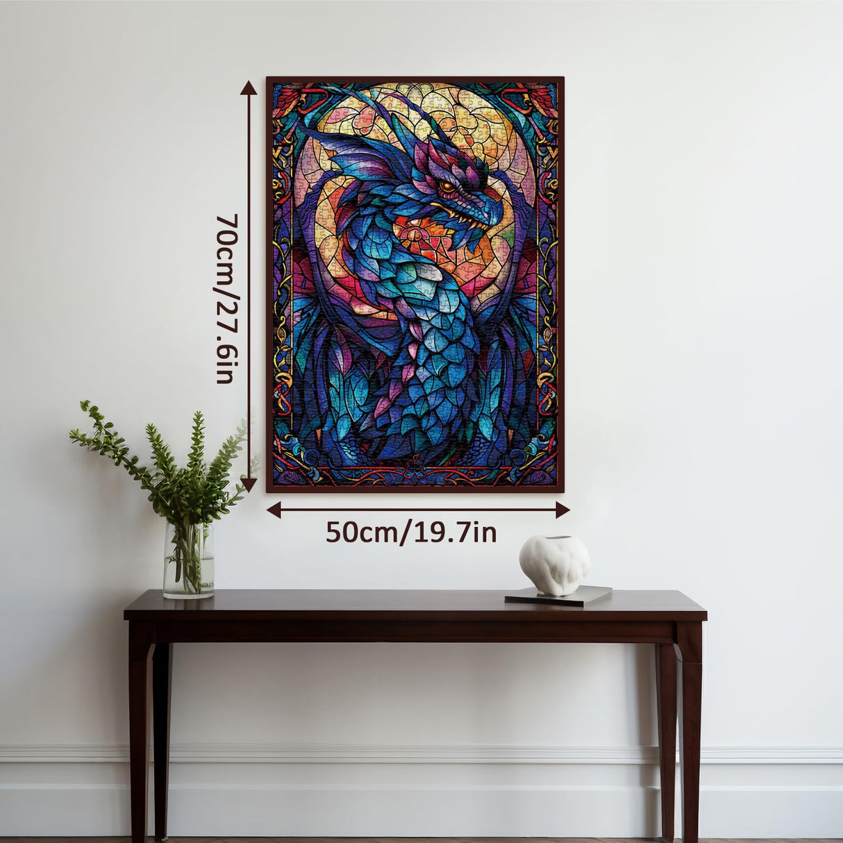 Fantasy Dragon Puzzles for Adults 1000 Pieces, Stained Glass Art Jigsaw Puzzles, Blue Purple Darkness Western Dragon Puzzle IdeaBazar