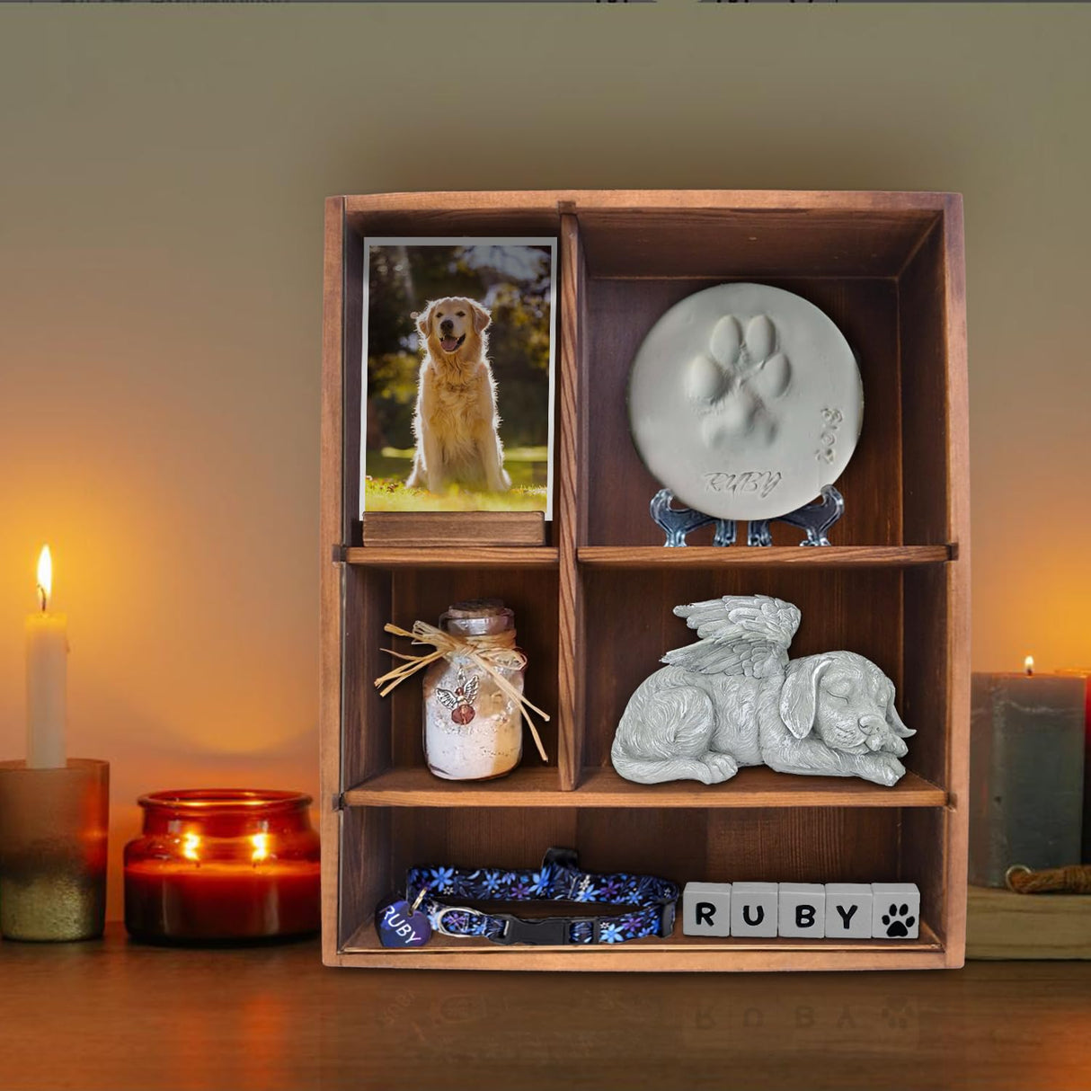 Sofunii Pet Memorial Shadow Box with Shelves for Dogs or Cats,11 * 14" Solid Wood Pet Frame Urn Ashes Display Case for as Loss Pet Remembrance Memory Keepsake - Carbonation Black Sofunii