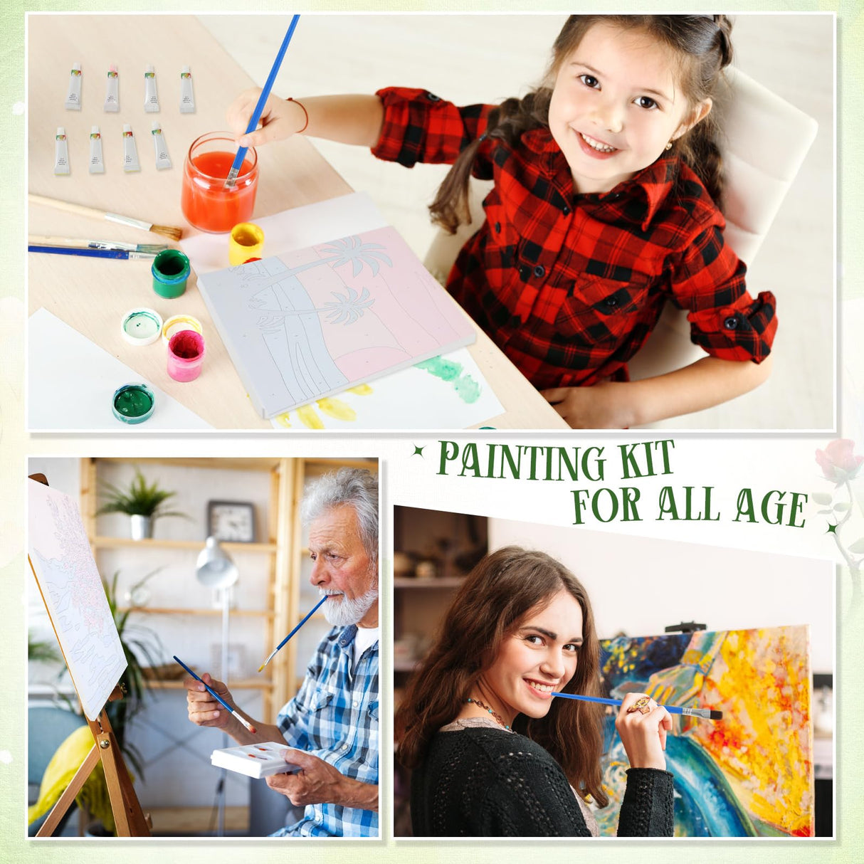 Nezyo 12 Sets Paint by Numbers Kit with Frame for Adult Beginners, DIY Acrylic Paint by Number Canvas for Painting Party, Classroom Activity Birthday Gift, 8 x 8 Inch Nezyo