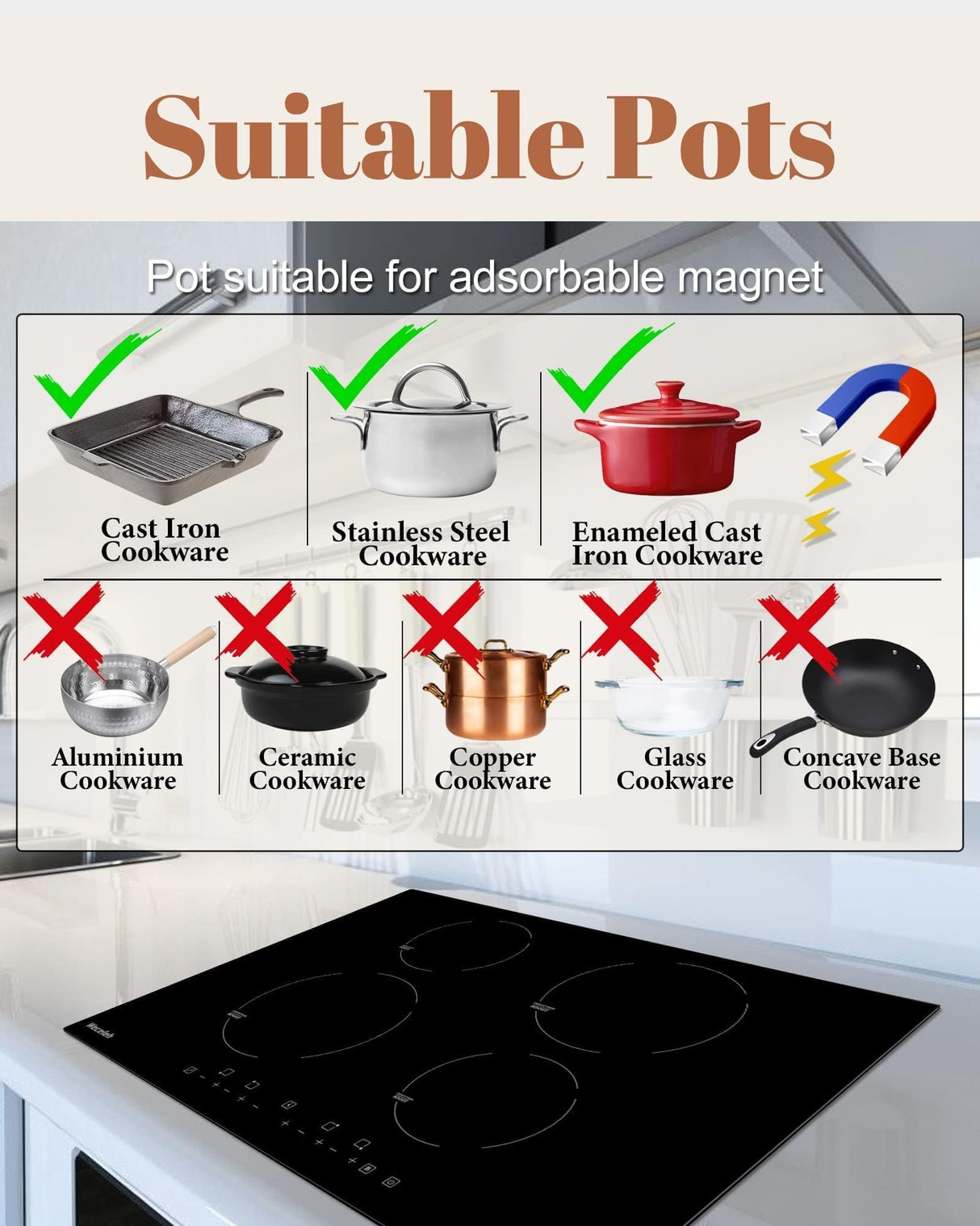 Induction Cooktop 30 Inch with 4 Burners Built-in Induction Electric Stovetop with Boost/Timer & Child Safety Lock/9 Power Levels 7000W (NO PLUG) Weceleh