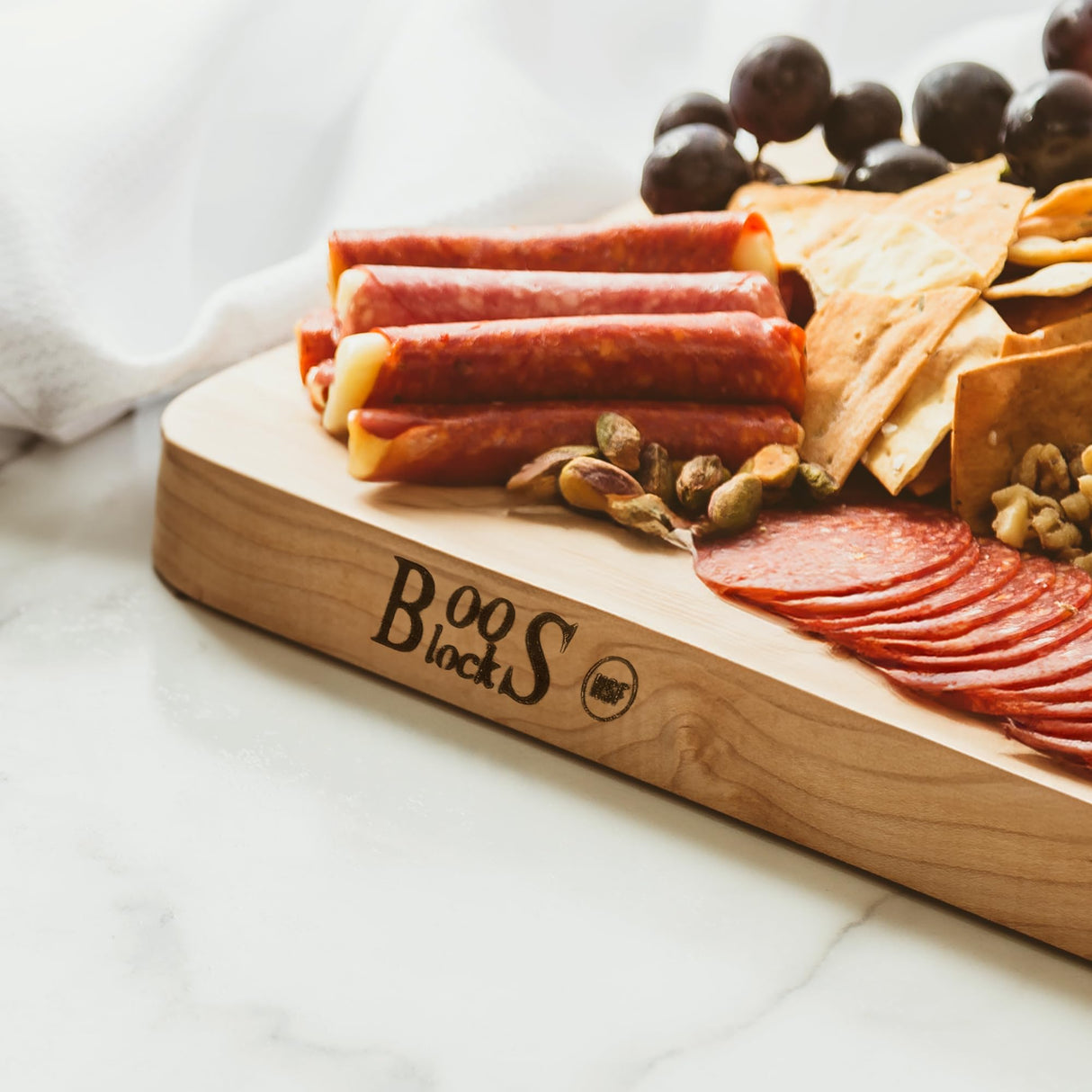 John Boos Chop-N-Slice Maple Wood Cutting Board for Kitchen Prep, 1" Thick, Small, Edge Grain, Rectangle Charcuterie Boos Block, 16" x 10", John Boos