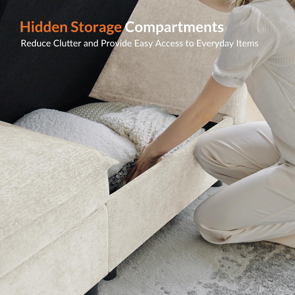 HULALA HOME 127'' Modular Sectional Sofa, Oversized U Shaped Couch with Storage Ottoman, Extra Deep Seat, Modern Comfy Chenille Sofa with Chaise, 6 Seat Convertible Couches for Living Room, Biege HULALA HOME