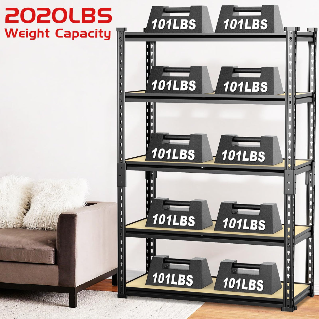 TigerParty 2020LBS Garage Shelving Units, 5-Tier Storage Shelves Heavy Duty, Adjustable Metal Shelving Rack for Kitchen, Closet, Warehouse, Pantry, 72" H x 35.55" W x 16" D TigerParty