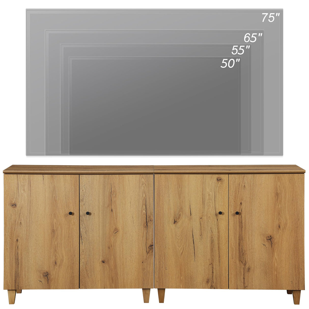 WAMPAT TV Stand Cabinets for TVs up to 75 Inches, 2-in-1 Wood Entertainment Center with Doors and 6 Compartments, 70.8" Modern Media Console Table with Storage for Living Room Bedroom, Oak Brown WAMPAT