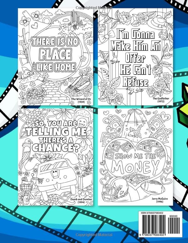 Famous Movie Quotes Coloring Book: For All Movie Lovers Who Want a Trip Down Memory Lane WoodArtSupply