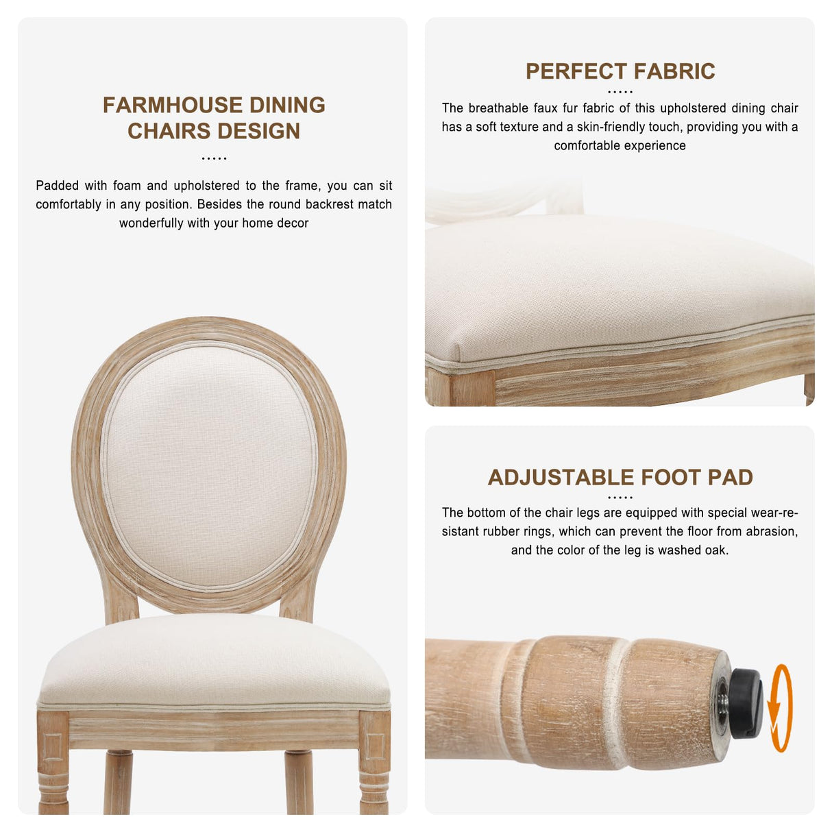 Furnimart French Country Vintage Dining Chairs Set of 4 Farmhouse Dining Chairs with Round Back and Solid Wood Legs, Oval Side Chairs for Kitchen Dining Room Living Room (Beige) Furnimart
