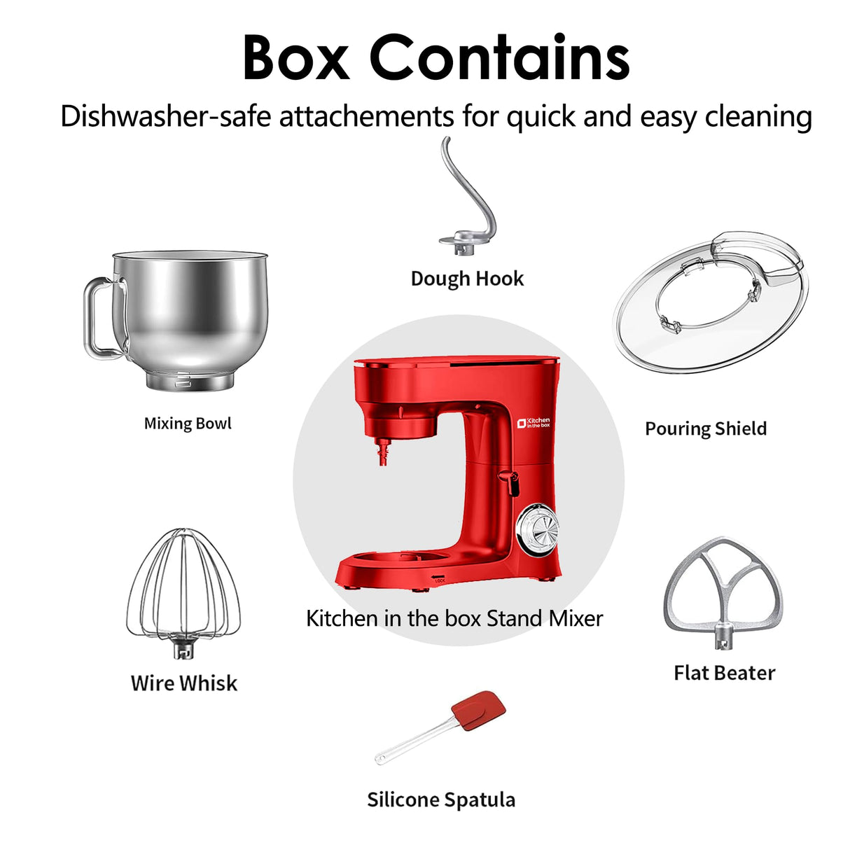 Kitchen in the Box Stand Mixer, 900W 8.5 QT Kitchen Electric Mixer, 10-Speed Large Capacity Tilt-head Food Mixer with Dough Hook, Wire Whip, Flat Beater & Splash Guard (Red) Kitchen in the box