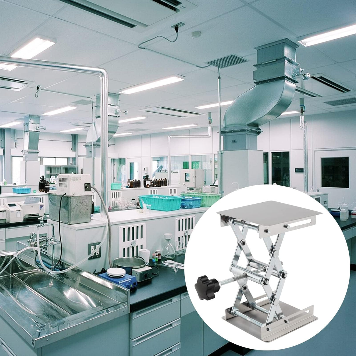 2 Pack 8 x 8 Inch Lab Scissor Jack, Stainless Steel Lab Lift Stand Table, Lab Jack Lift Platform, Expandable from 80mm to 270mm MUKCHAP