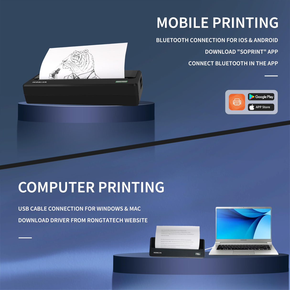 Rongta Portable Printer Wireless for Travel, Bluetooth Thermal Printer, 300DPI Inkless Support 8.5" X 11" US Letter Legal, A4 A5 Thermal Paper, Compatible with Android iOS Phone Laptops Rongta