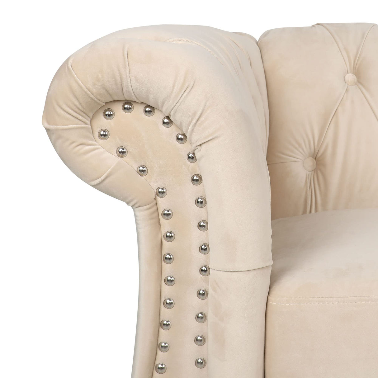RARZOE Traditional Chesterfield Loveseat Sofa, Modern Vintage Chesterfield Button Tufted Velvet Couch with Nailhead Trim Scrolled Arms for Living Room Bedroom Office(Beige) RARZOE