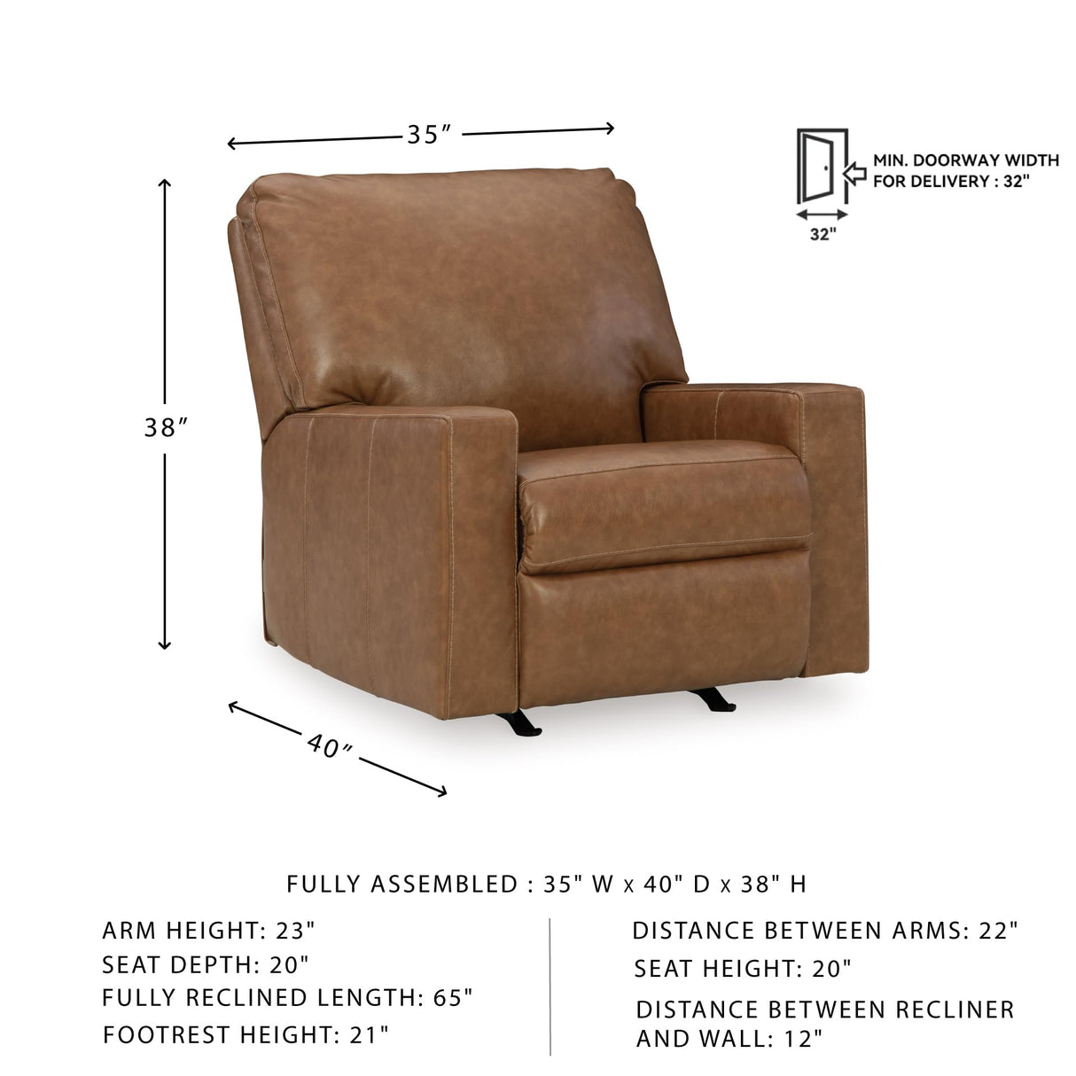 Signature Design by Ashley Bolsena Contemporary Leather Match Manual Rocker Recliner, Dark Brown Signature Design by Ashley
