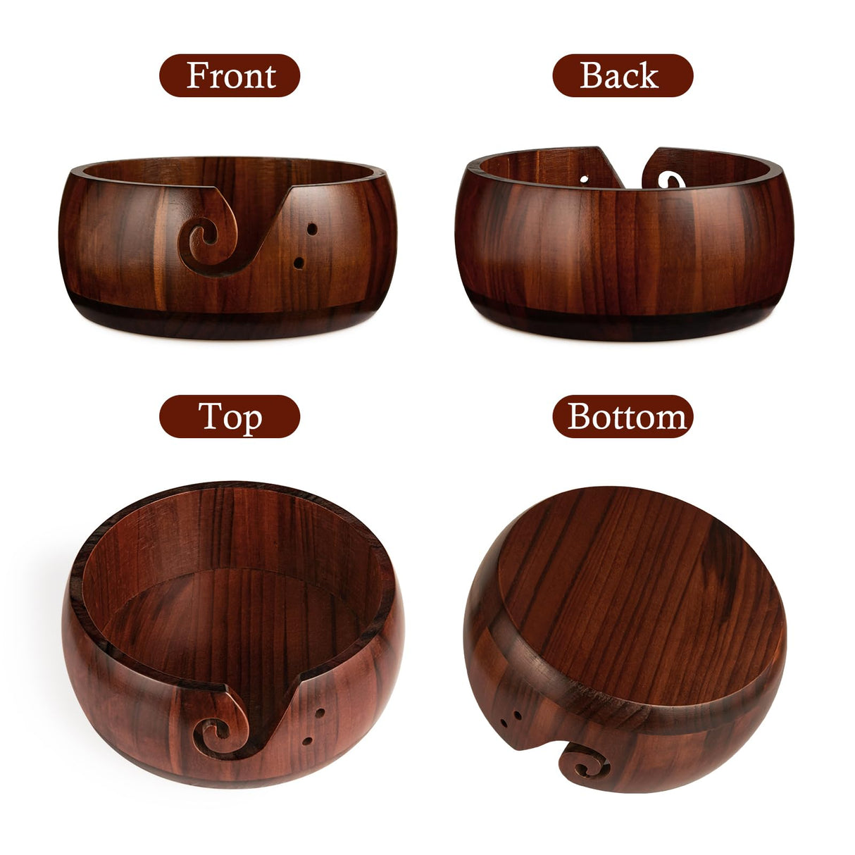 Wooden Yarn Bowl Holder, Craft Knitting Bowl with 8pcs Metal Crochet Hooks, 7.9''Large Yarn Holder Dispenser Yarn Storage Bowls, for Knitters & Crocheters (Brown 7.9 inch) Sewovvmu