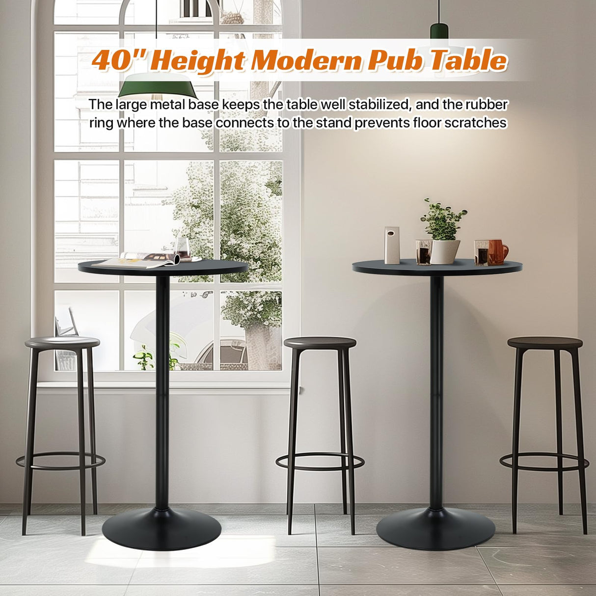 Dkelincs Bar Table 40" Height Pub Table Round Bistro Table Kitchen Dining Table Coffee Top Table for Party Outdoor Kitchen Living Room, Black Dkelincs