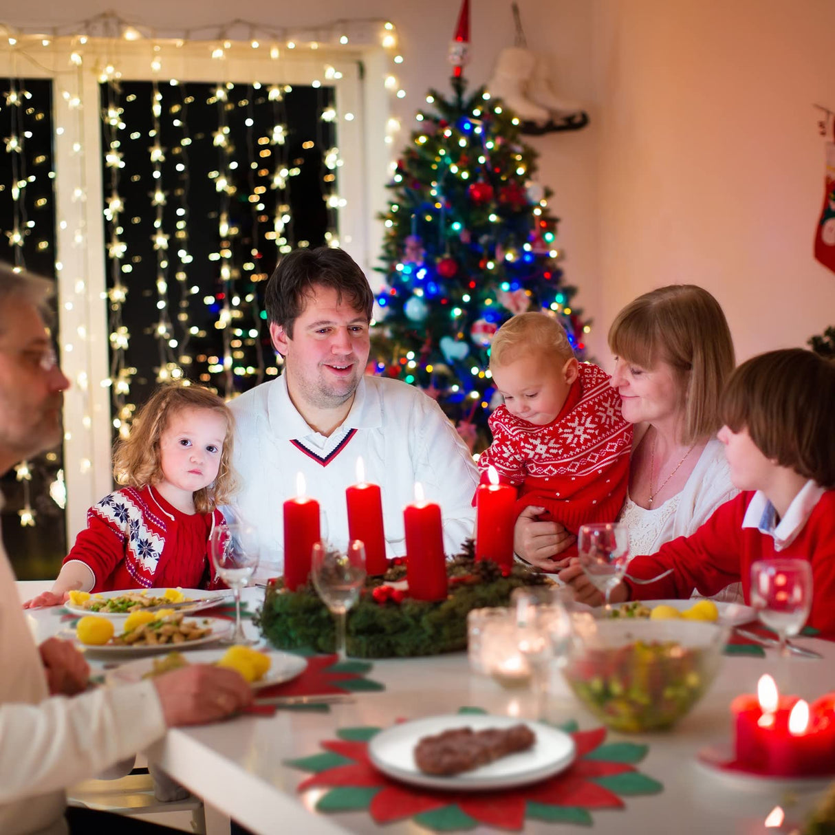 Christmas Placemats Set of 6 Christmas Embroidered Placemats 14 x 14 Inch Red Round Double Layer Applique Poinsettia Xms Flower Place Mat Table Decorations for Home Dining Holiday Tudomro