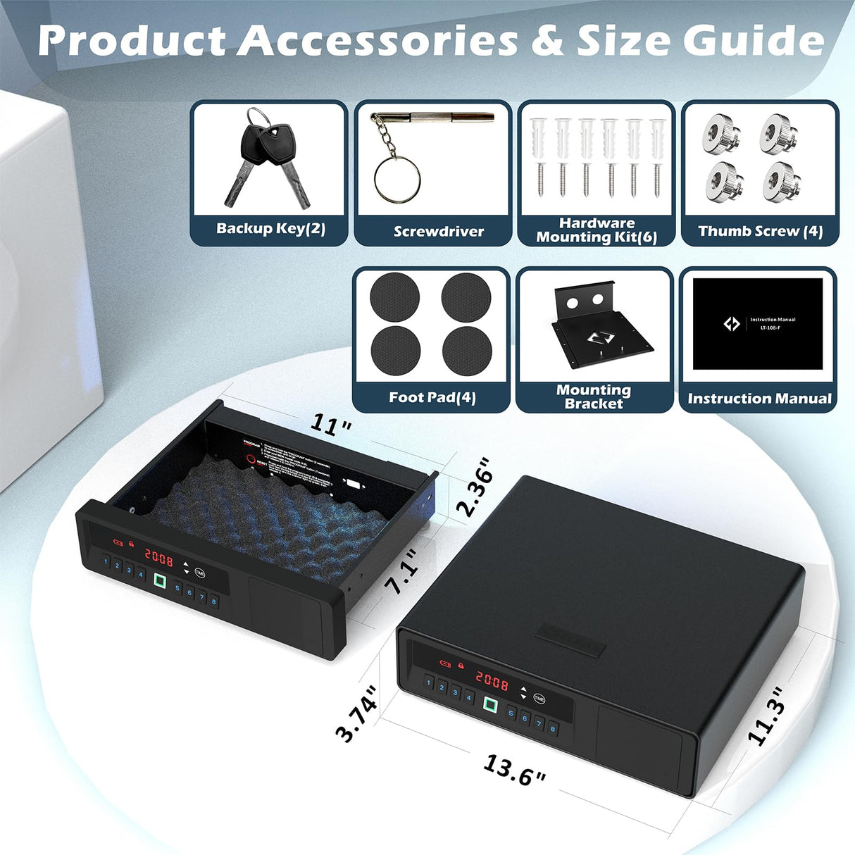 Z ZLJUAN Sliding Away Pistol Handgun Safe for Two Pistols,Quick Access Gun Safe with LCD Display of Time,Low Battery Warning,Unlock State,Drawer Safe for Nightstand Bedside Home Z ZLJUAN